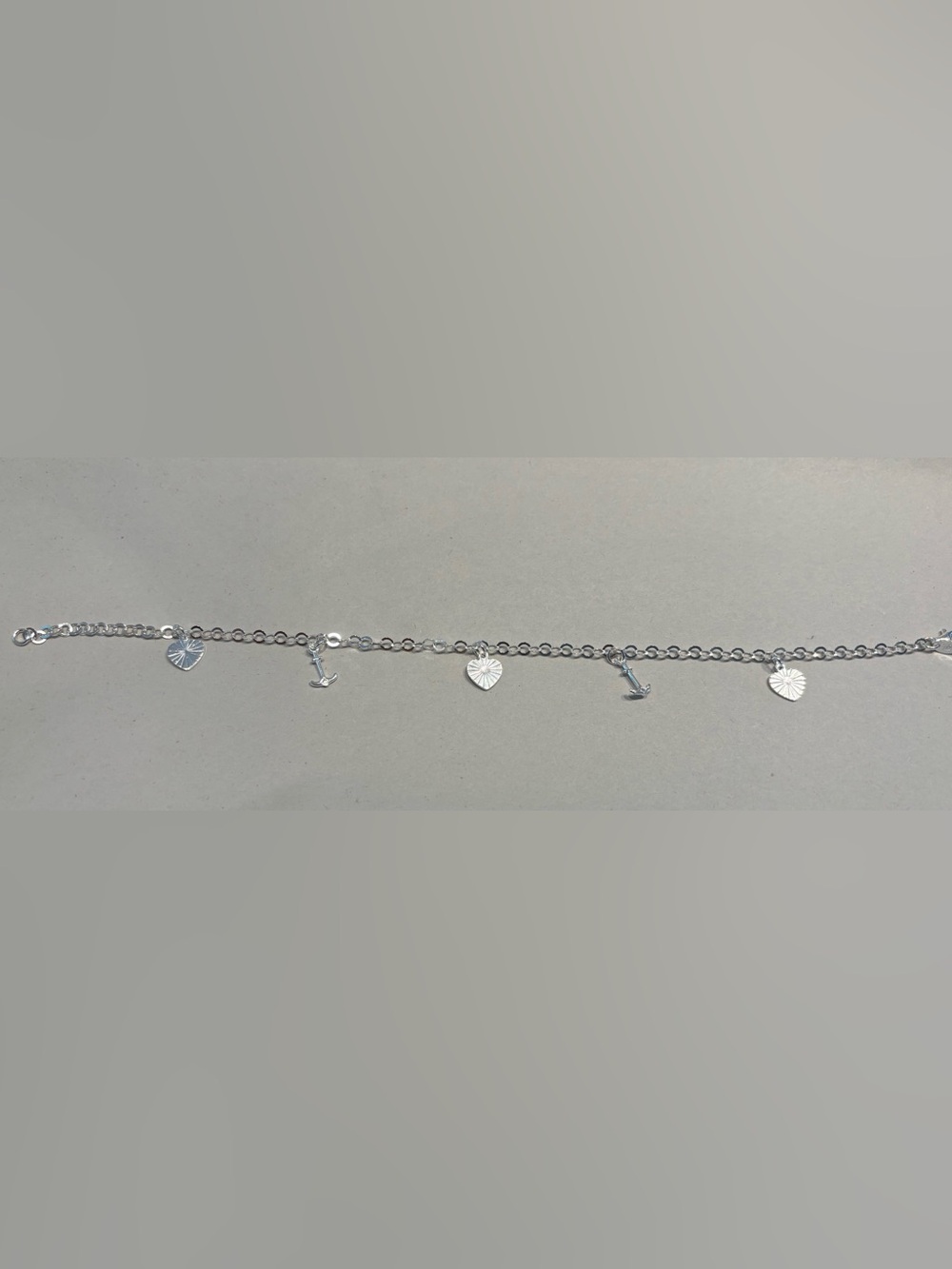 925 Sterling Silver Silver Heart & Anchor Charm Anklet - Women's Jewelry